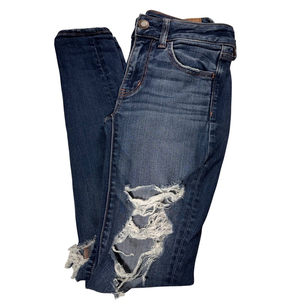 American Eagle Outfitters Womens Jegging Skinny Jeans Blue Distressed‎ Size 2